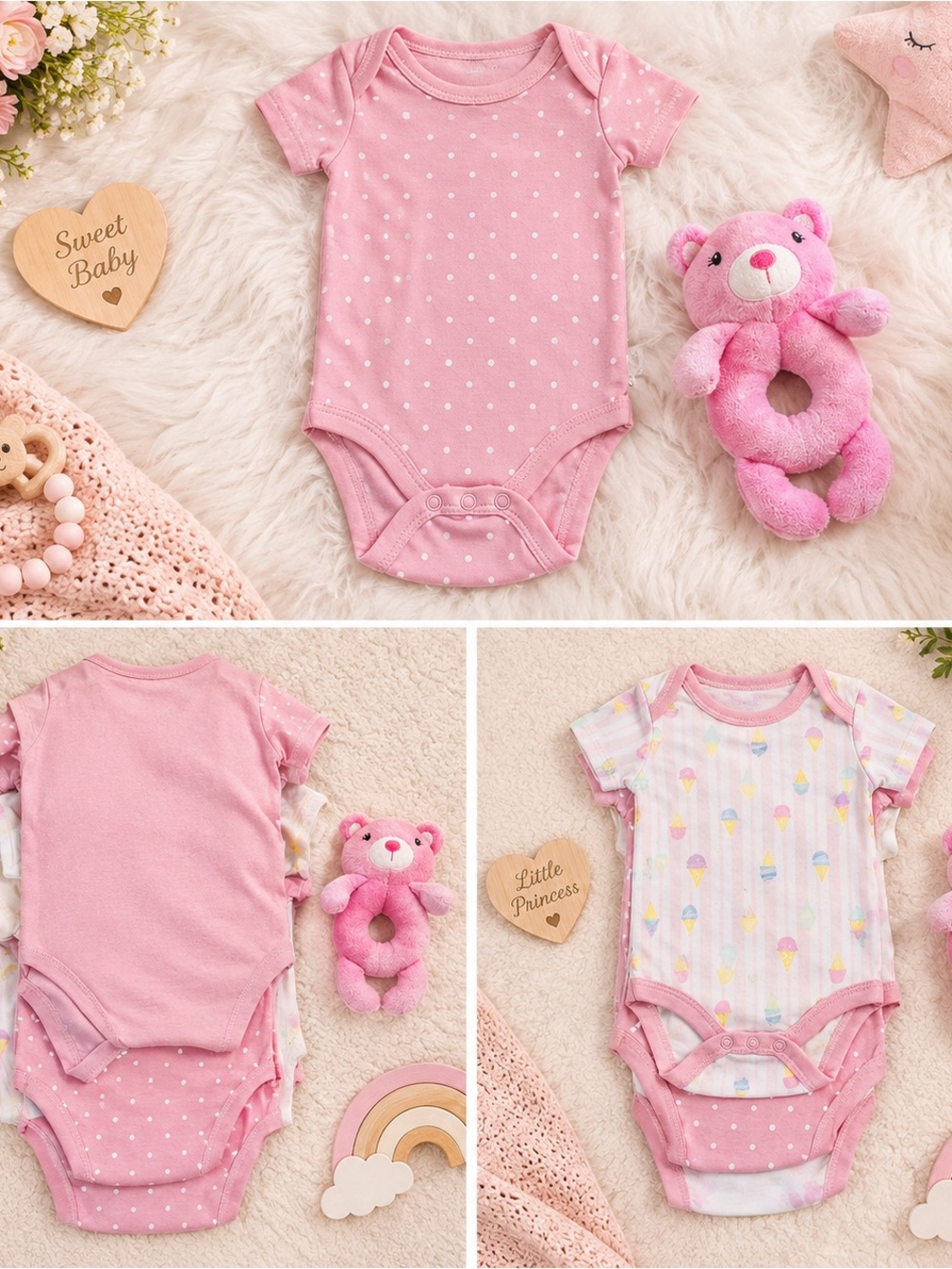 Baby Pink Ice Cream Print 3pack Bodysuits